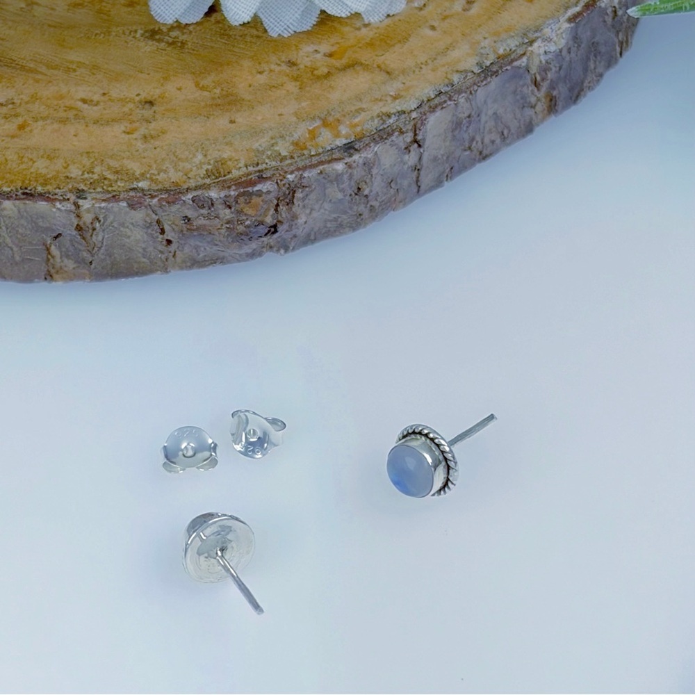 Pure Sterling Silver 925 Purple Blue Yellow Rainbow Moonstone Post Earrings - Picture 5 of 8